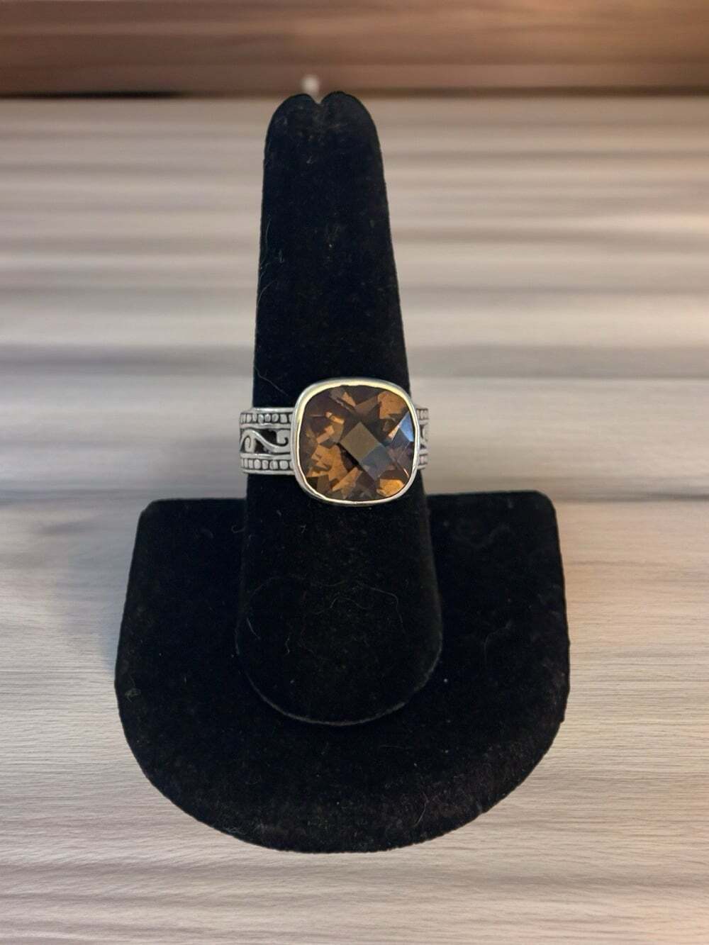 BRIGHTON Sterling Silver "Laurtec" 7.44 ct Smoky Quartz Ring Size 8 Retired